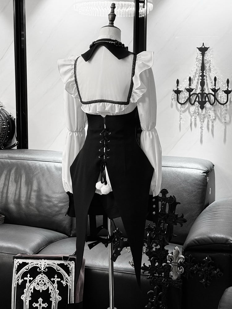 and Prince Lolita Waistcoat Garters - Outfit Ouji Gothic + Bowtie Black Tailcoat with White Shorts Shirt