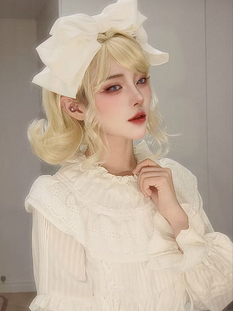 Length Wavy Wig Blonde With Bangs 25-28CM