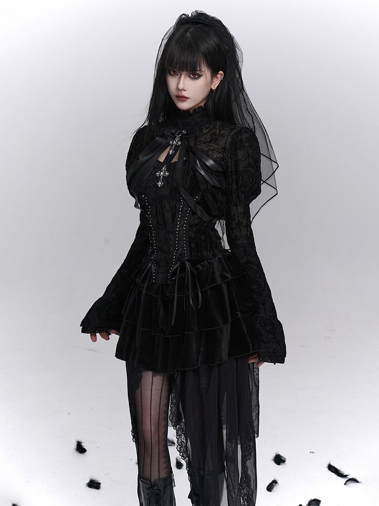Halloween Tulle Trim with Overlay Gothic Tiered Detachable Lace Black Skirt