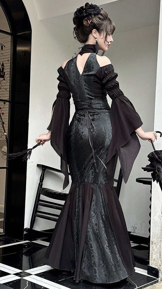 Black High Waist Snakeskin Grain Gothic Lolita Mermaid Skirt