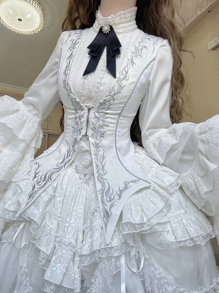 Weiße Ouji Lolita Weste mit wunderschönen Details