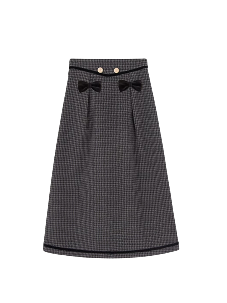 Skirt Check Flared Retro Ribbon Dark Double + Top