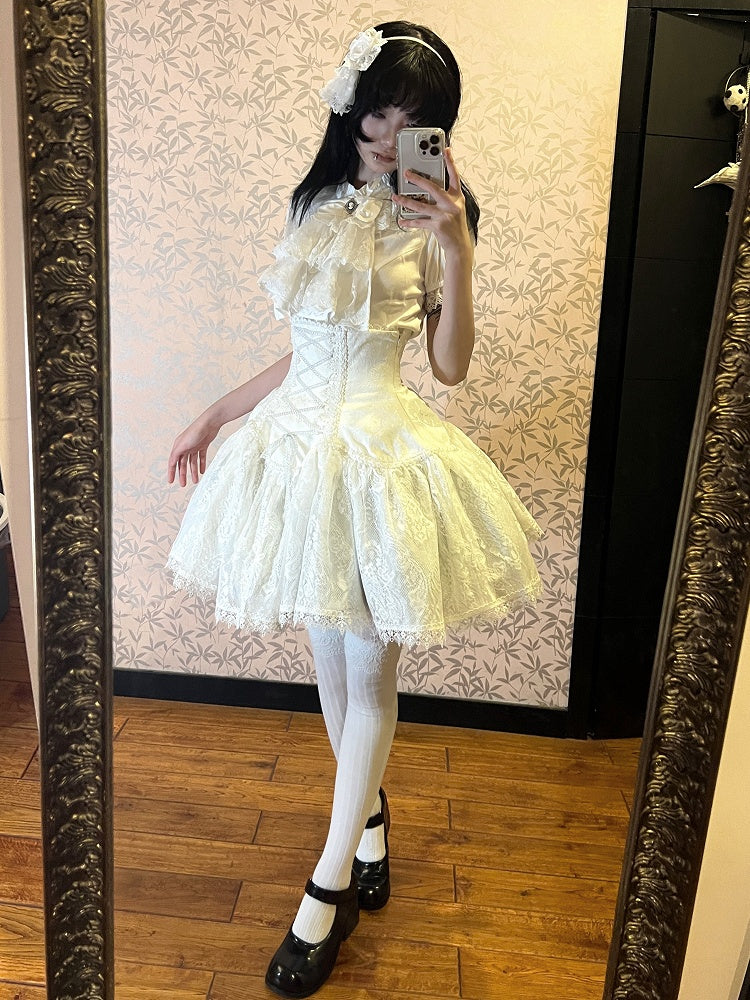Waist High Short Version Lolita Gothic Skirt White Under Super Bust