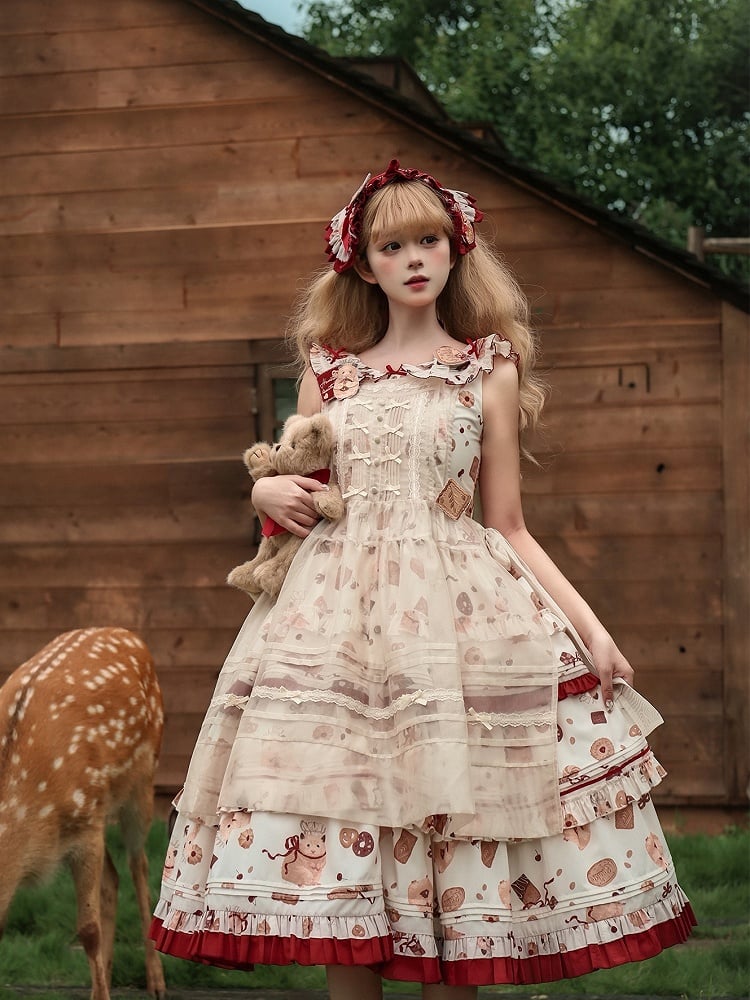 Apron Sweet Bowknots Beige Lolita with