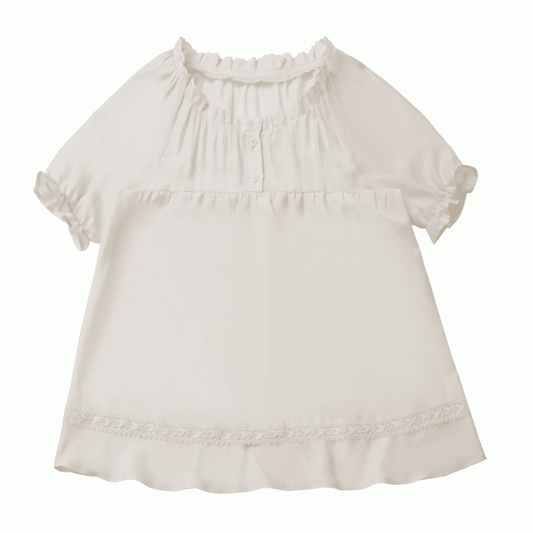 Beige Lace Trim Short Sleeves Semi-sheer Blouse