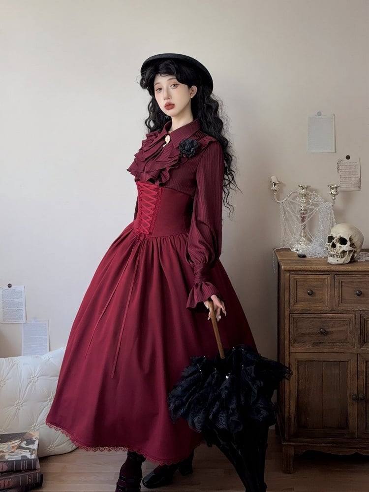 スーパースカート レッド ロリータ リバーシブル ボーン入り エレガント ウエストハイ