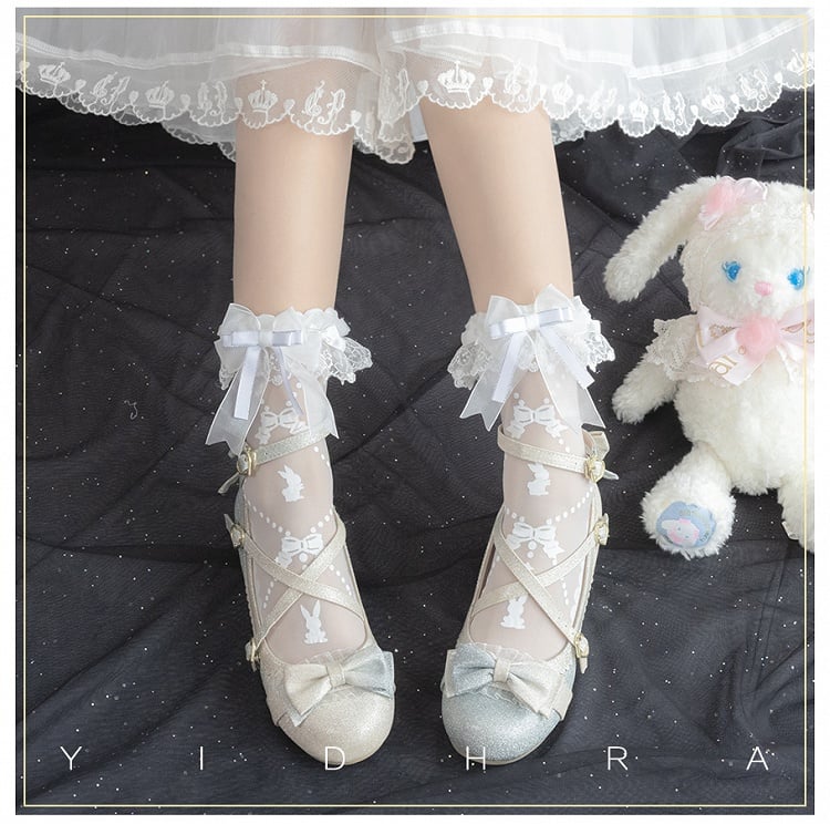 Black White Bunny Bear Print Sweet Lolita Socks