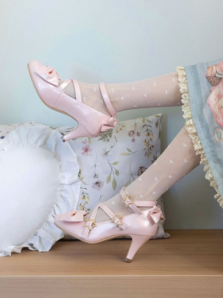 Crisscross Star Sweet mit rosa Lolita-Schuhen mit 6,5 cm Absatz und verträumtem Schnallen-Design