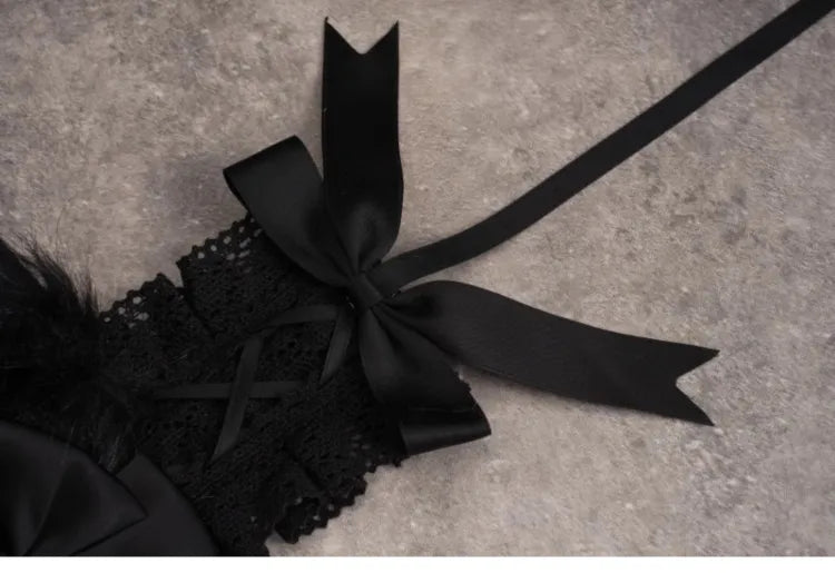 Black Gothic Bunny Ears Hairband with Bowknots