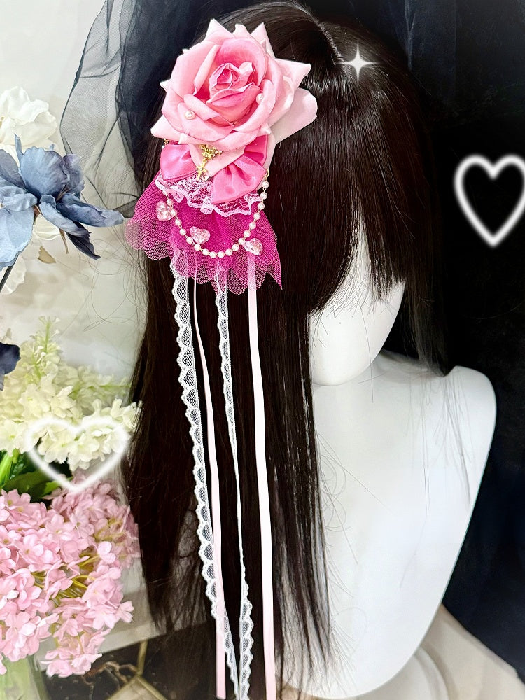 Charm Floral Pink Hairclip/Choker/Bracelet Beaded