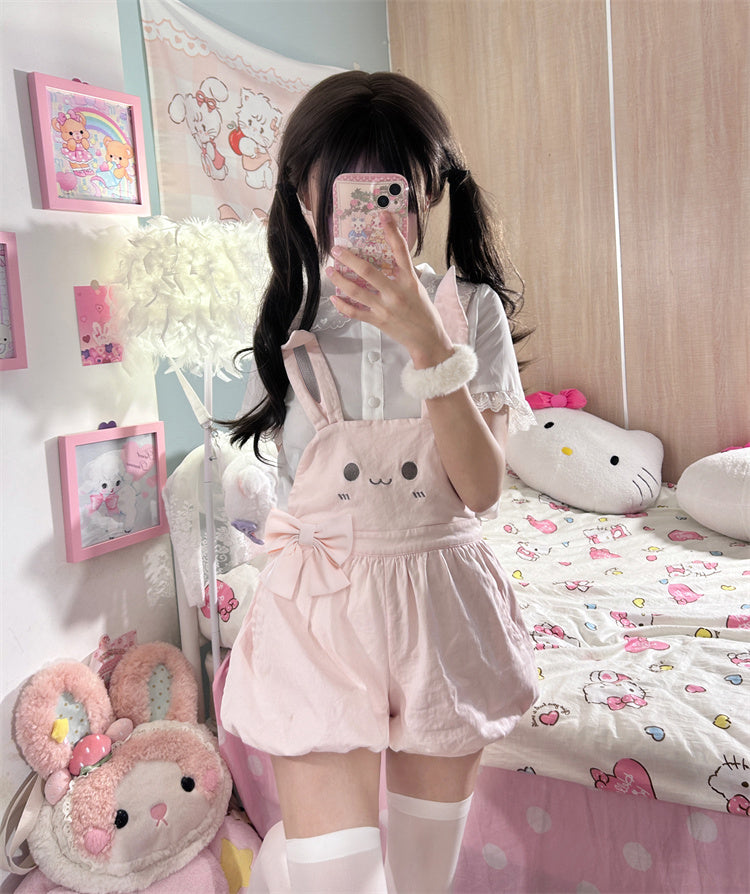 Shorts Bunny/Brown Bear Overalls Bubble Pink