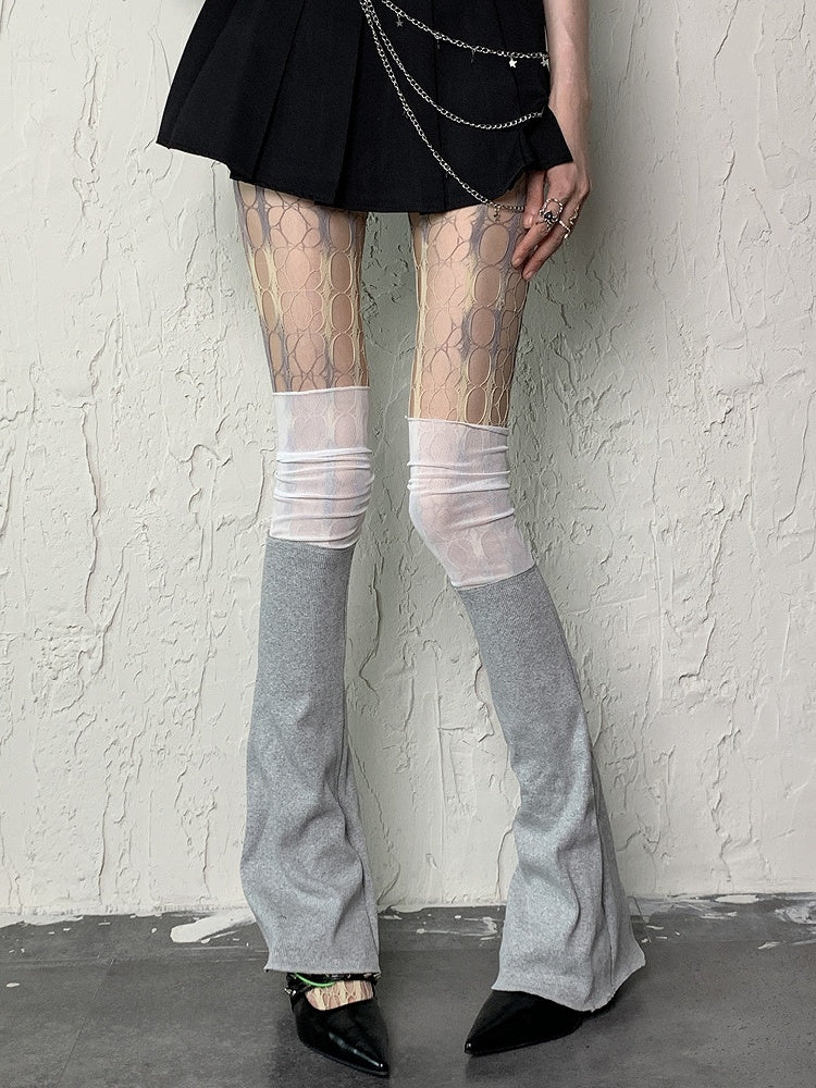 Yellow/Pink Tie-Dye Blue Gray Design Tights Y2K Cut-out Fishnet