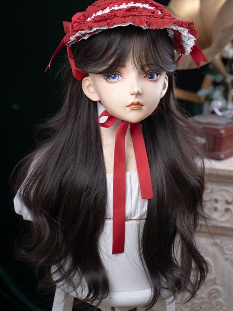 Black With Curtain 73CM Tea Wig Wavy Bangs Length