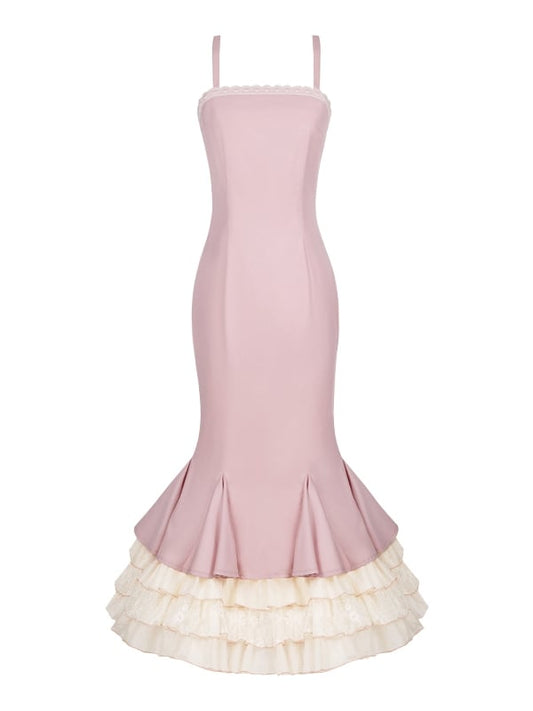 Elegantes Meerjungfrau-Unterkleid mit Rüschen und drei rosa Lagen