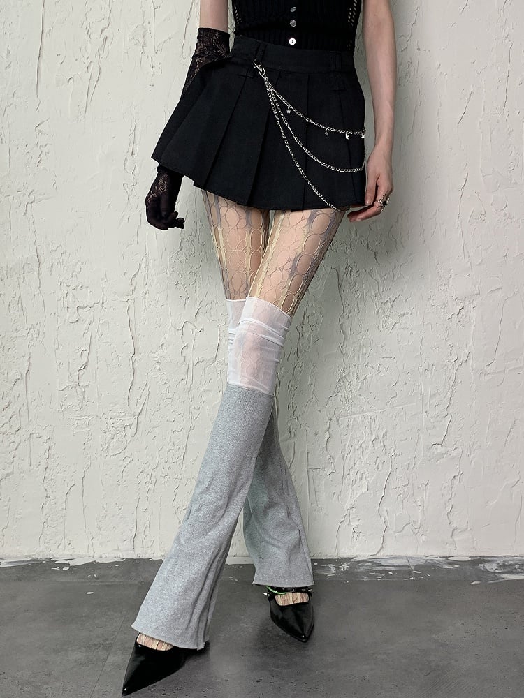 Yellow/Pink Tie-Dye Blue Gray Design Tights Y2K Cut-out Fishnet