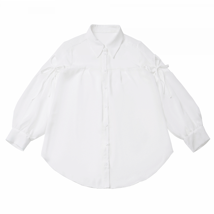 White Sheer Chiffon Style Shirt Long Sleeves Version Butterfly-shaped Cutout Cheongsam