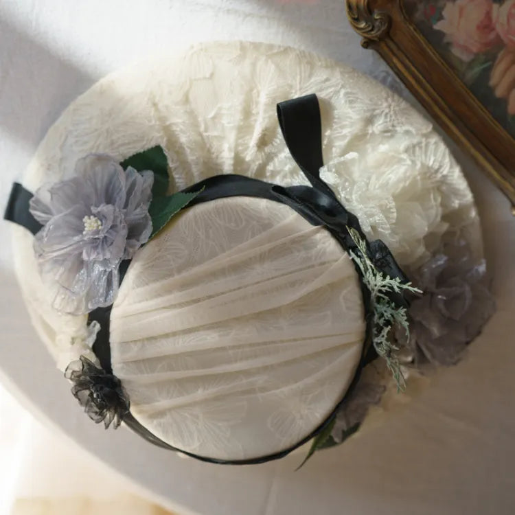Elegant / Hut Lolita Blumenmuster Beige Schwarz