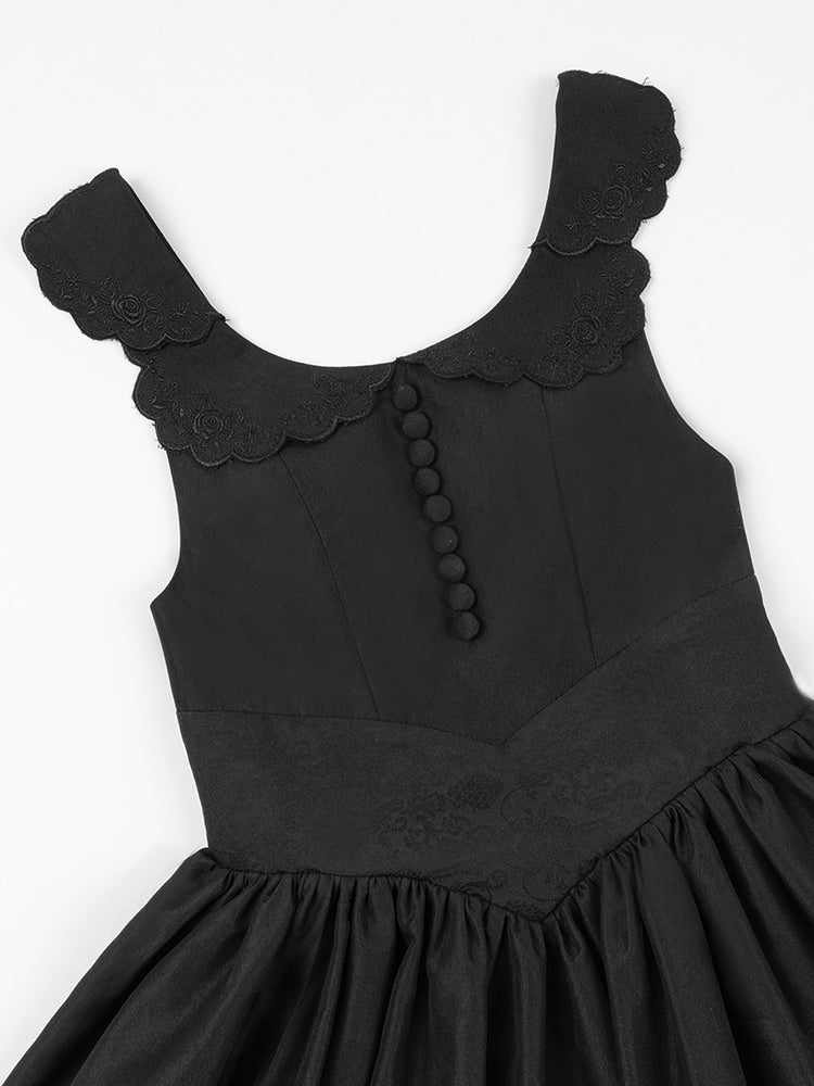 Schwarzer Lolita-Pulloverrock mit Rosetten-Basken-Taille