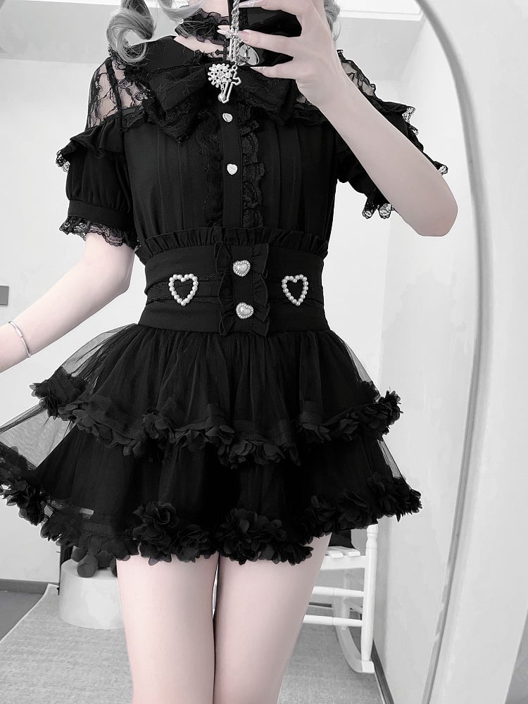 Bluse Kei Jirai Weiß / Knöpfe mit schwarzem Herz