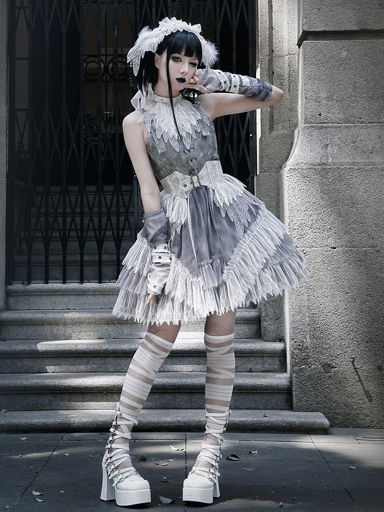 White Corset Lolita Belt Feather Gothic