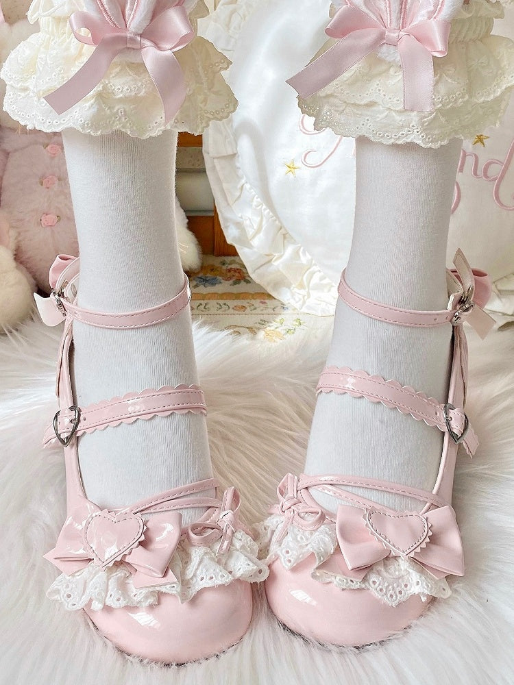 Jane Block Mid Lolita Pink Straps Heel Crisscross in Sweet - Shoes Mary