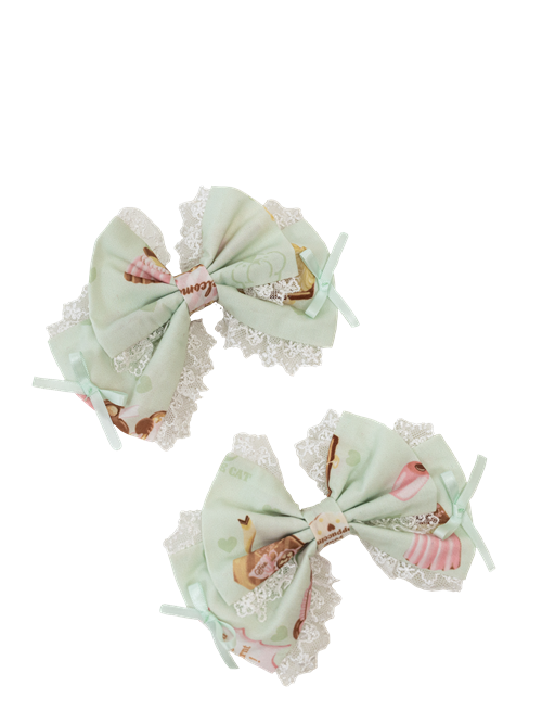 Bowknot Mint Haarspangen Grün / Pink