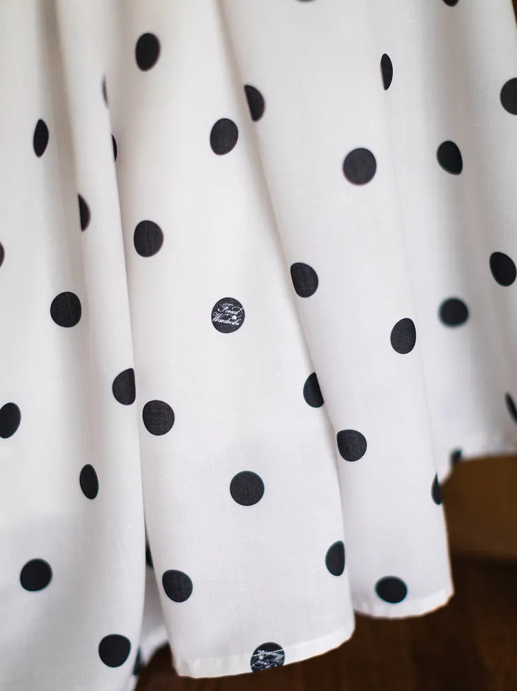 and Neckline Polka Dots Square Petal Dress Sleeves Black White Pattern