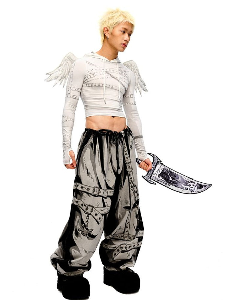 Gray Cartoon Lightning Knife-Shaped Crossbody