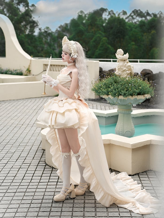 Dress Lolita Beige Waist JSK Boned Cowl Neckline Set Spaghetti Straps Full Elegant