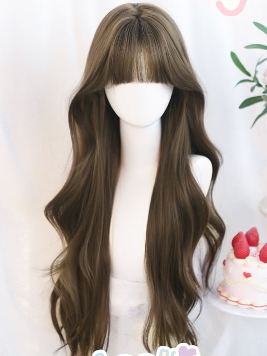 Wig With 65-70cm Wavy Air Brown Long Bangs