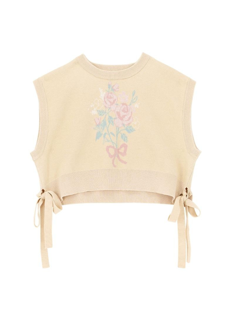 Vest Skirt Sweater + Yellow Jacquard Knit + Ribbon Knit