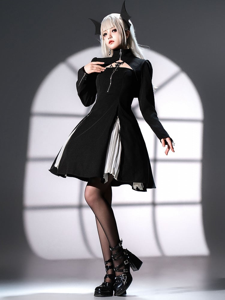 Waist Thin Shoulder Lolita Straps Gothic Fit Slim Dress Black