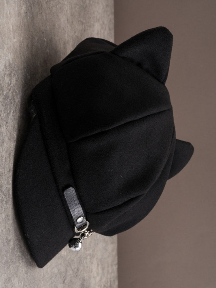 Hut Katze Schnalle Ohr Schwarz Design Gothic Glocke Charme Baskenmütze