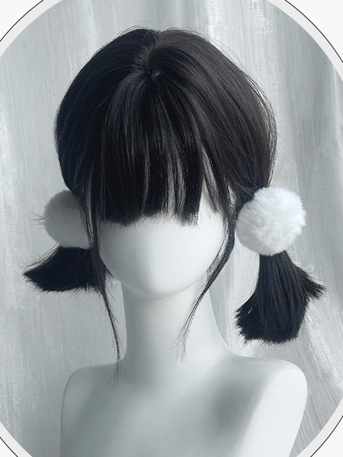 Black Tea Short Straight Synthetic Wig With Full Bangs