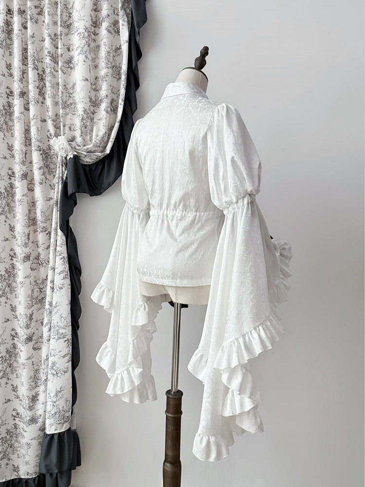 White Long Sleeves Structured Lolita Bodice Shirt Bell Ruffles