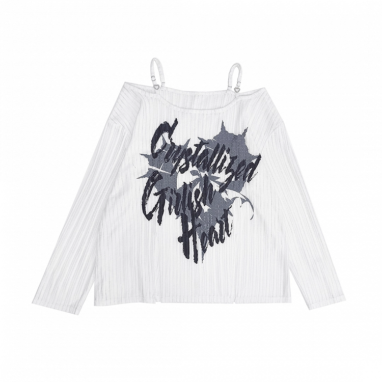 Y2K Slit Black/White Off-the-shoulder Graphic Hem Neckline Coverup