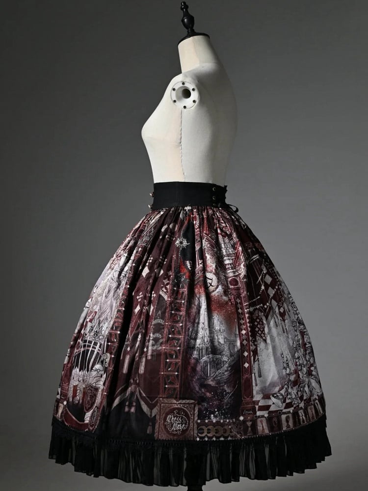 Waist Red Corset Chess Skirt Belt Print Theme Lolita