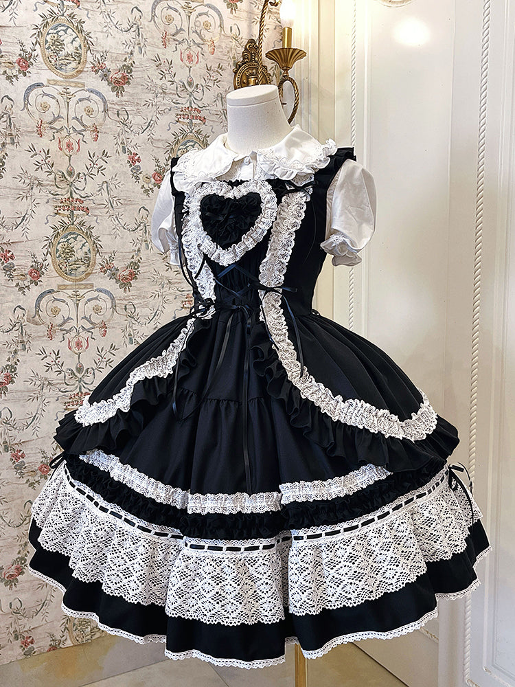Altes Miederkleid, abnehmbar, schwarz, Lolita, gepolsterter Rock, Pullover, Schulherz