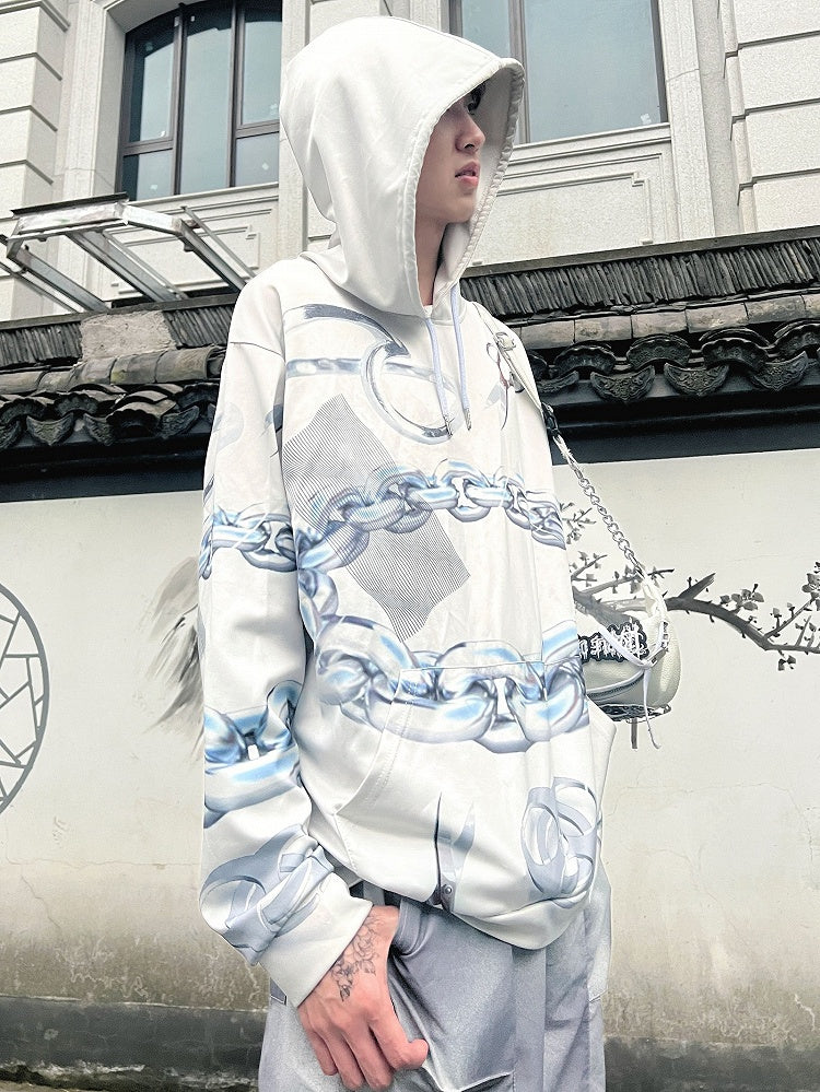 Hoodie And Cyberpunk Scissor White Print Chain