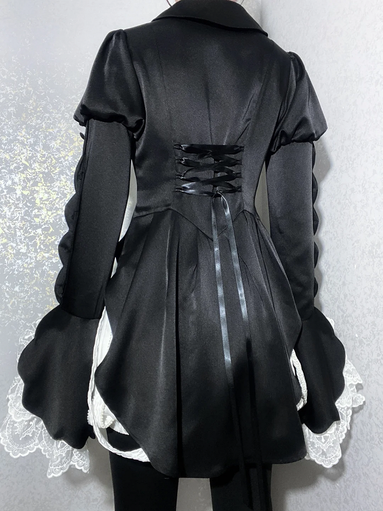 Tail Long Shirt Pointed Collar Gothic Foldover Ouji Sleeves Lolita Black
