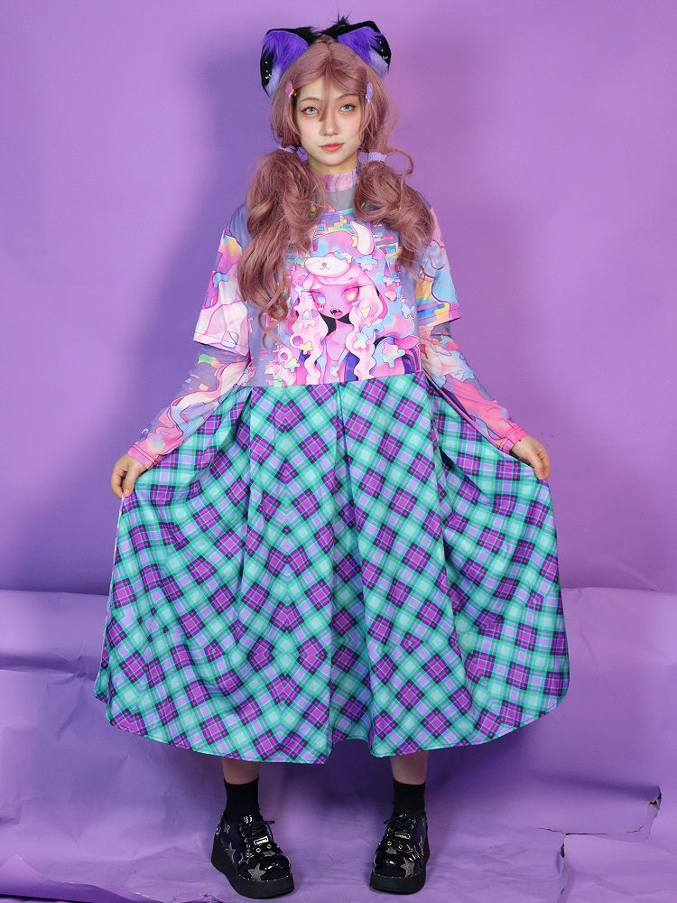 Cartoon Colorful Dress Plaid Print Pattern
