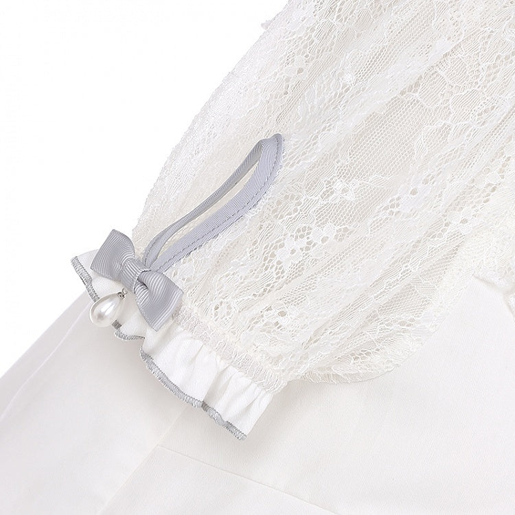 Illusion Details White Grey Bowknot Jirai Kei Neckline Blouse