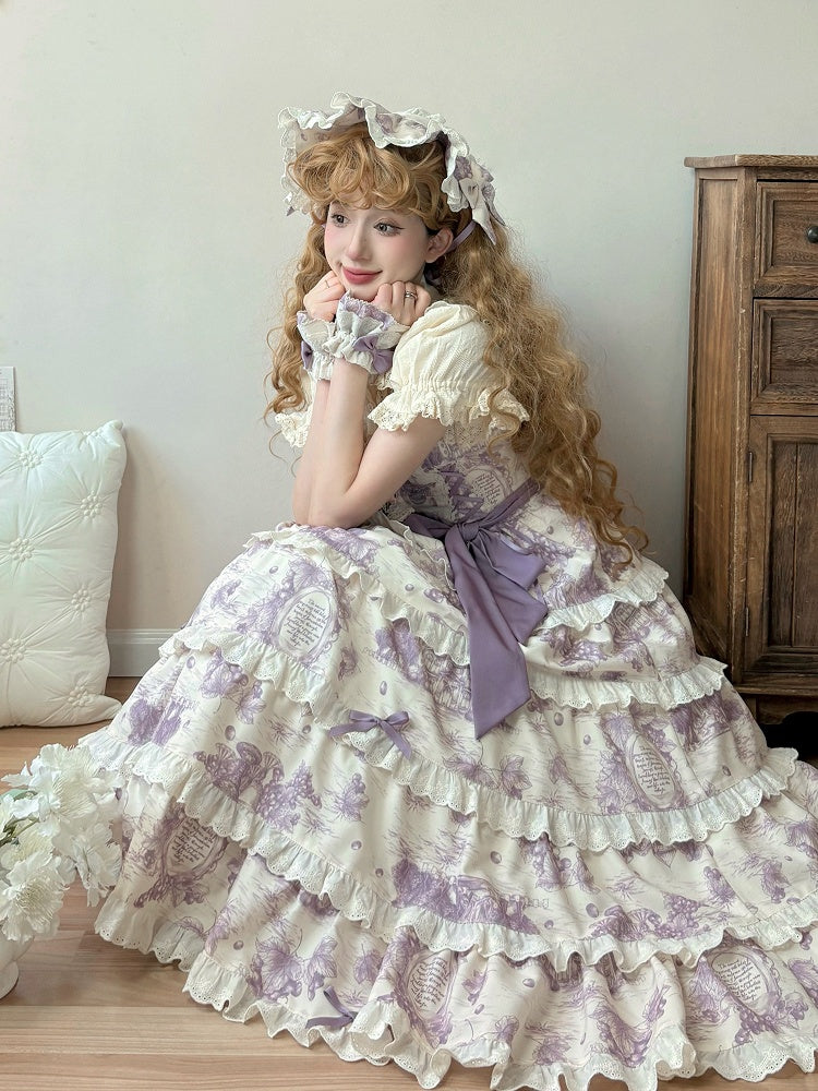 Lila Lolita Kleid mit abnehmbarem Traubensaum und veränderbarem Druck