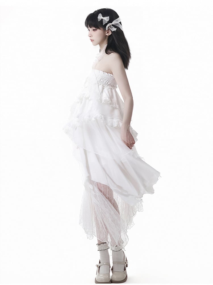Tiered Skirt Free White Handkerchief Hem Strapless Dress Ways Wear with Bowtie Two