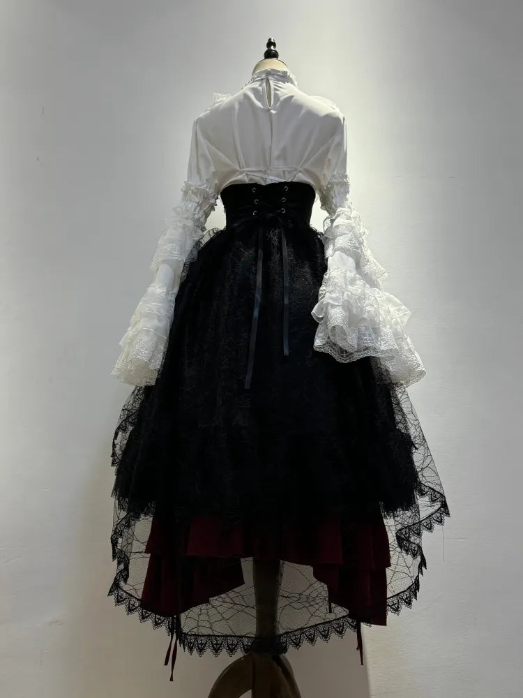 Black Waist Under Drawstring Lolita High Corset / Gothic Boned Skirt