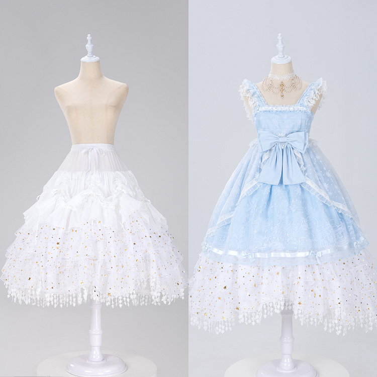 Length Fish-bone Glittering Stars Gorgeous White/Beige/Black Adjustable Petticoat