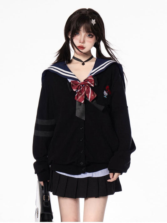 Autumn JK Uniform Preppy Black/Gray Style V-neck for Knit Cardigan