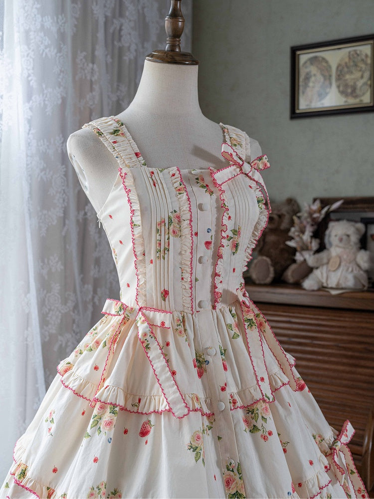 Bunny Lolita Green Dress Print Hemline Fashion House Pink Floral and