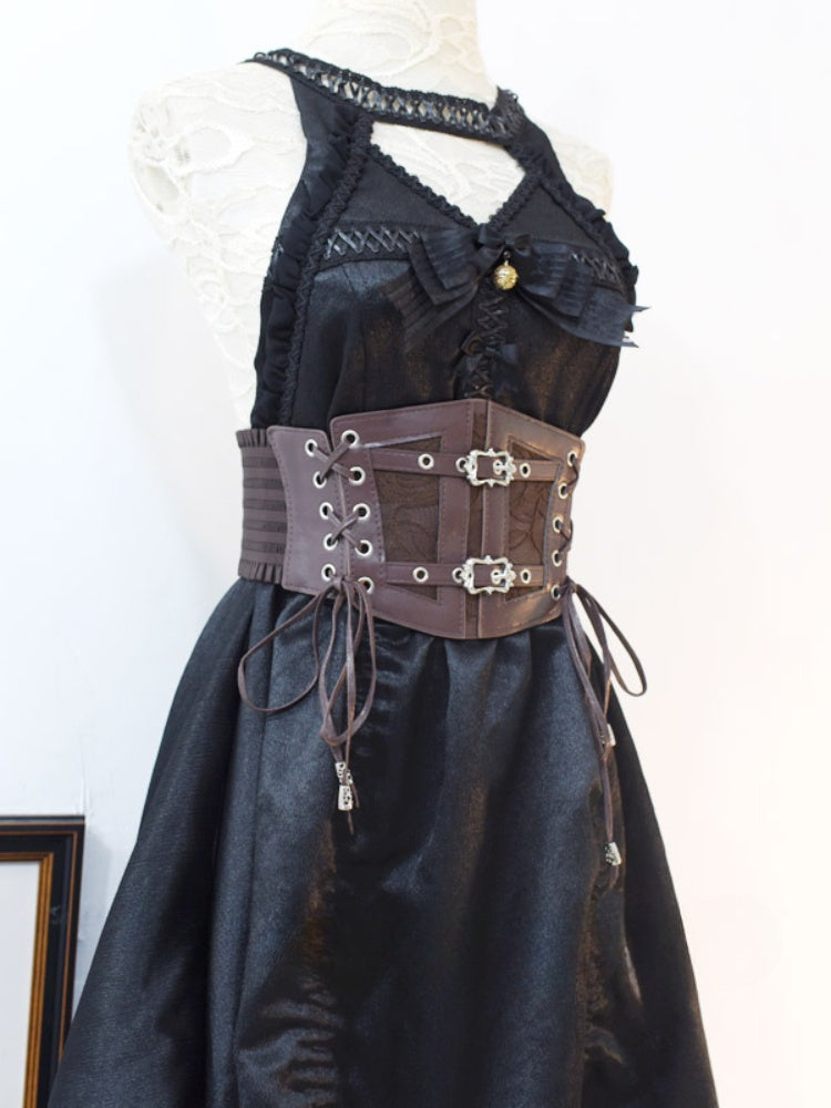 Wasteland Punk Gothic Korsettgürtel mit brauner Schnürschnalle
