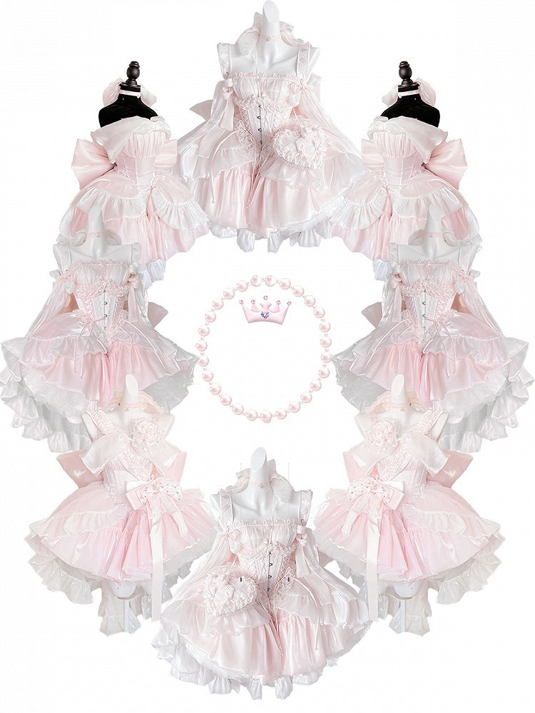 Hime Strapless Lolita Big Waist Bow Dress Neckline Sweet Corset Pink